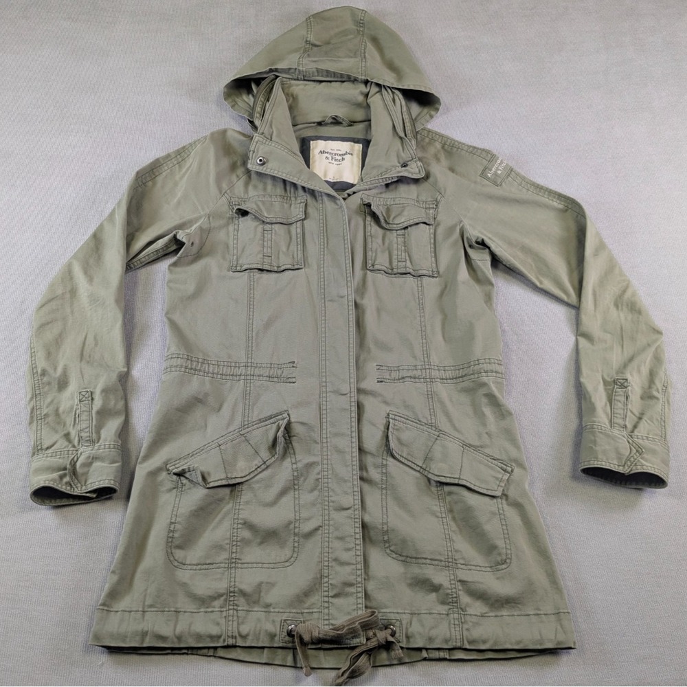 Abercrombie Fitch Jacket Womens Large Green Military Utility Hood Pockets Y2K